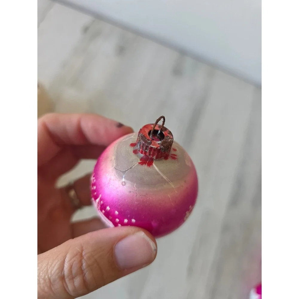 Vintage shiny brite silent night unsilvered stencil pink ombre ornament church